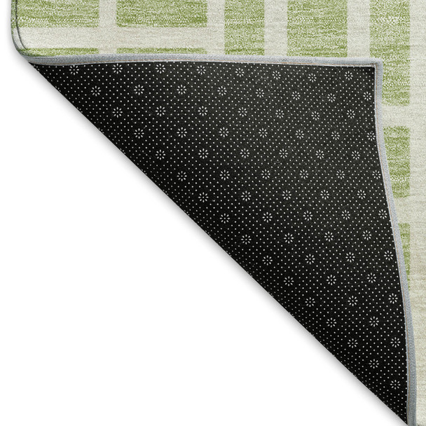 5' X 8' Artichoke Green And Ivory Geometric Washable Area Rug With UV Protection
