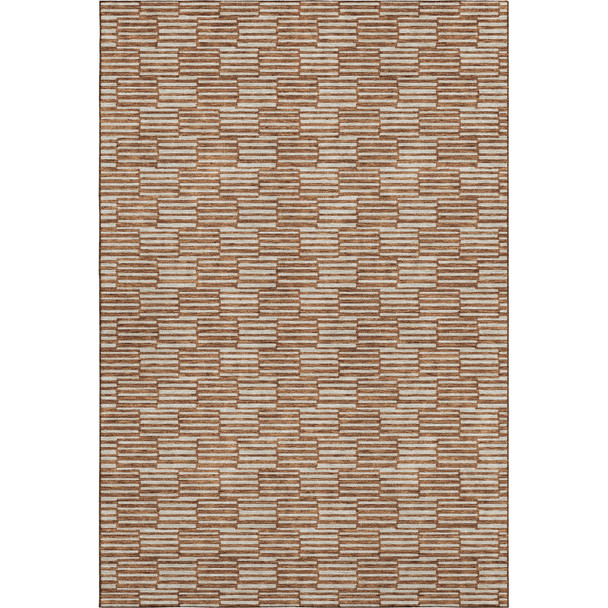 9' X 12' Rust And Beige Abstract Geometric Washable Area Rug With UV Protection