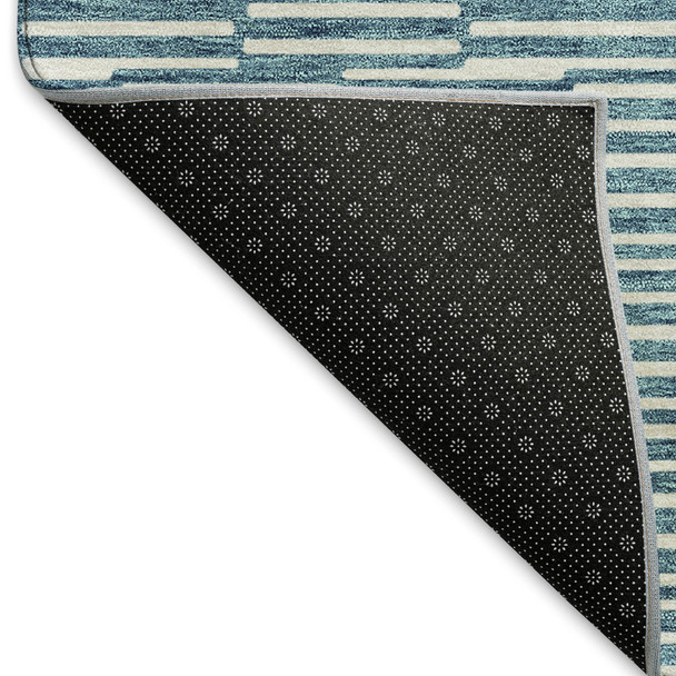 5' X 8' Teal And Beige Abstract Geometric Washable Area Rug With UV Protection