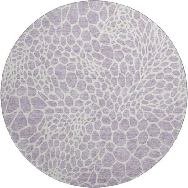 8' Lilac And Ivory Geometric Washable Round Rug With UV Protection