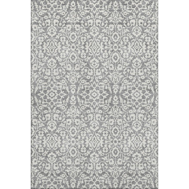 3' X 5' Gray And Ivory Damask Washable Area Rug With UV Protection