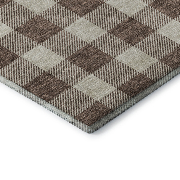 8' X 10' Brown And Beige Plaid Washable Area Rug With UV Protection