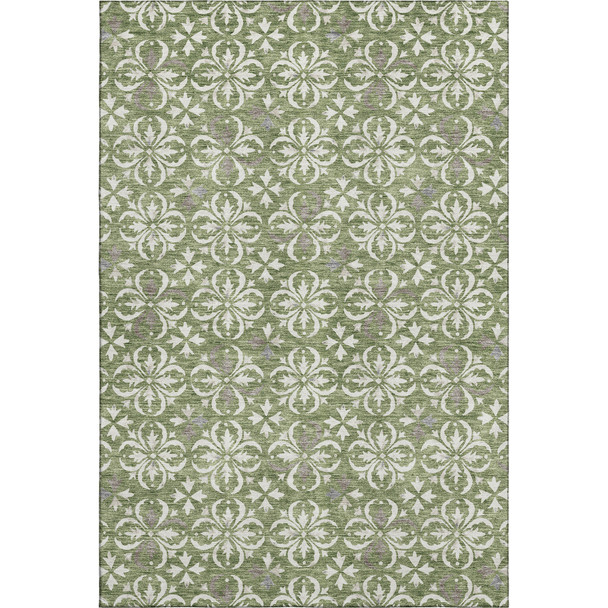 3' X 5' Green And Ivory Floral Washable Area Rug With UV Protection