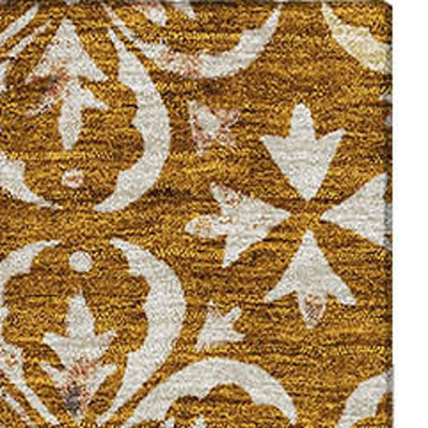 5' X 8' Rust And Beige Floral Washable Area Rug With UV Protection