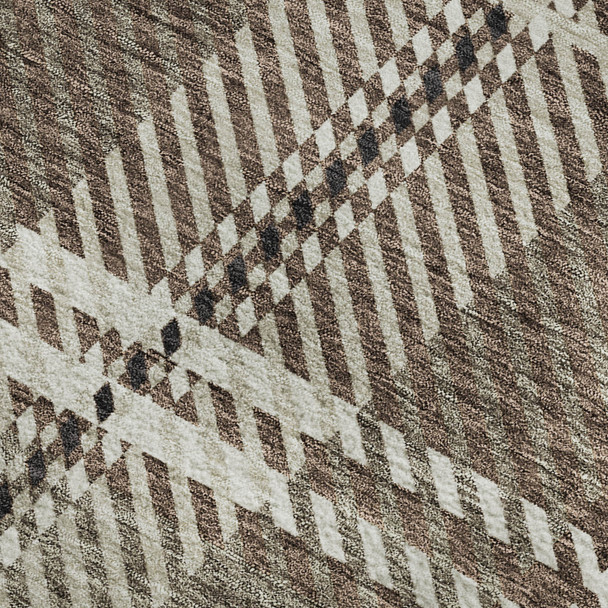 3' X 5' Brown Ivory And Taupe Plaid Washable Area Rug With UV Protection
