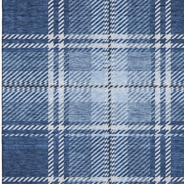 3' X 5' Navy Blue And Ivory Plaid Washable Area Rug With UV Protection