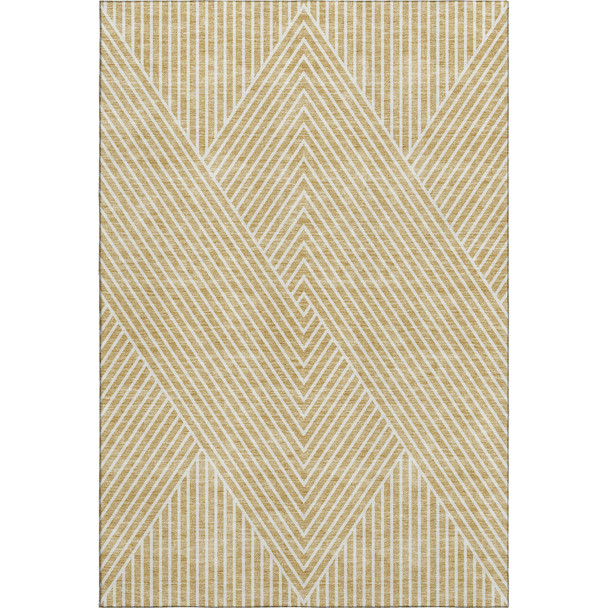 5' X 8' Gold And Ivory Geometric Washable Area Rug With UV Protection