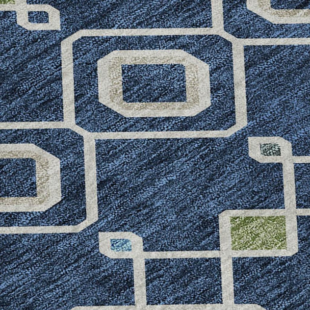 9' X 12' Navy Blue Peach And Gold Southwestern Washable Area Rug With UV Protection