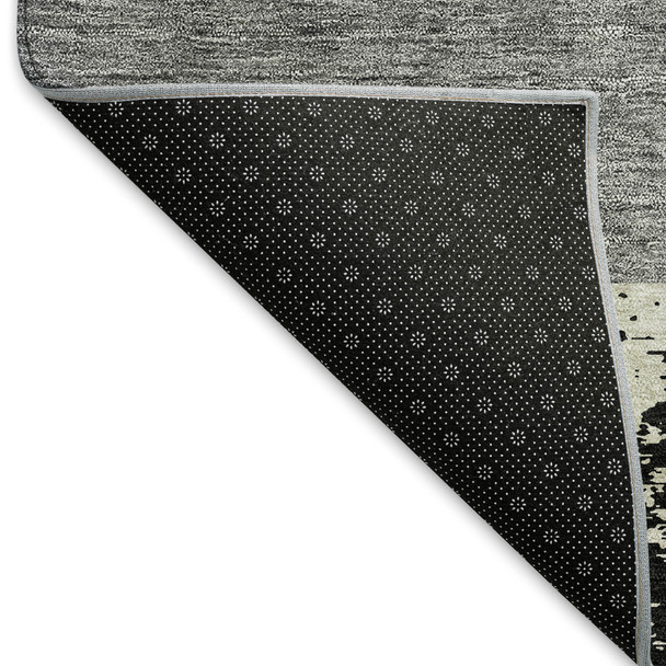 10' X 14' Black Ivory And Beige Geometric Washable Area Rug With UV Protection