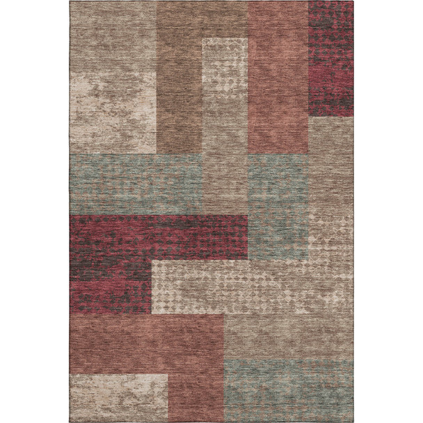 3' X 5' Coffee And Merlot Geometric Washable Area Rug With UV Protection
