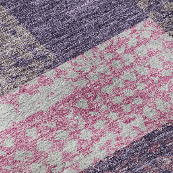 5' X 8' Purple Green And Pink Geometric Washable Area Rug With UV Protection