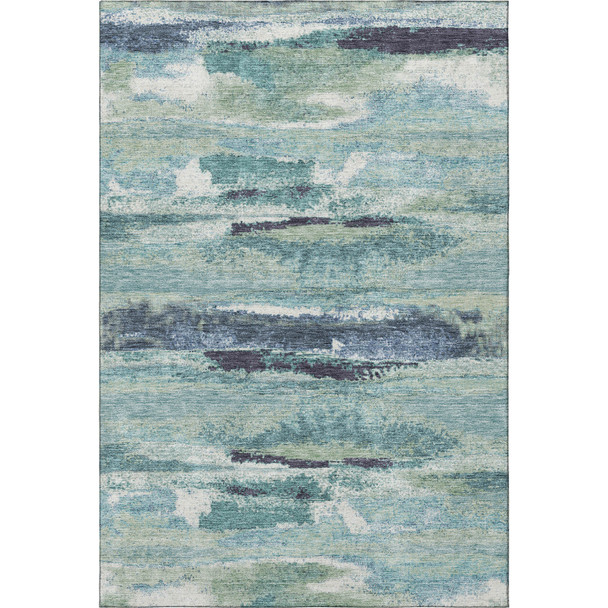 3' X 5' Artichoke Green Teal And Ivory Abstract Washable Area Rug With UV Protection