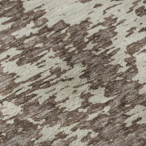 3' X 5' Brown And Beige Abstract Washable Area Rug With UV Protection