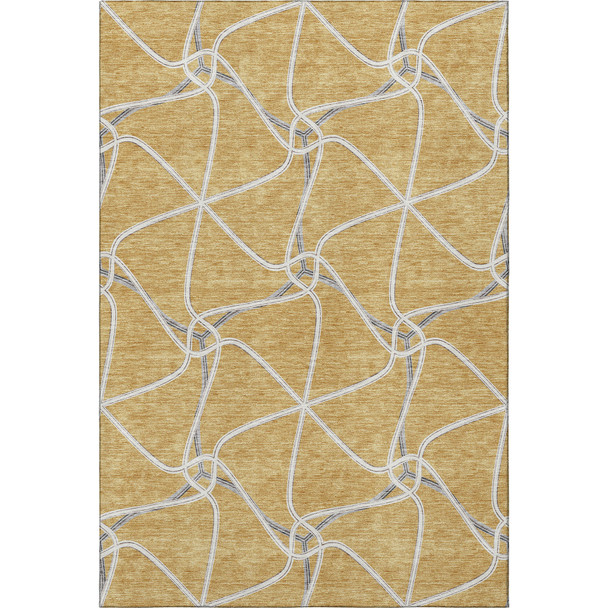 5' X 8' Gold Ivory And Gray Geometric Washable Area Rug With UV Protection