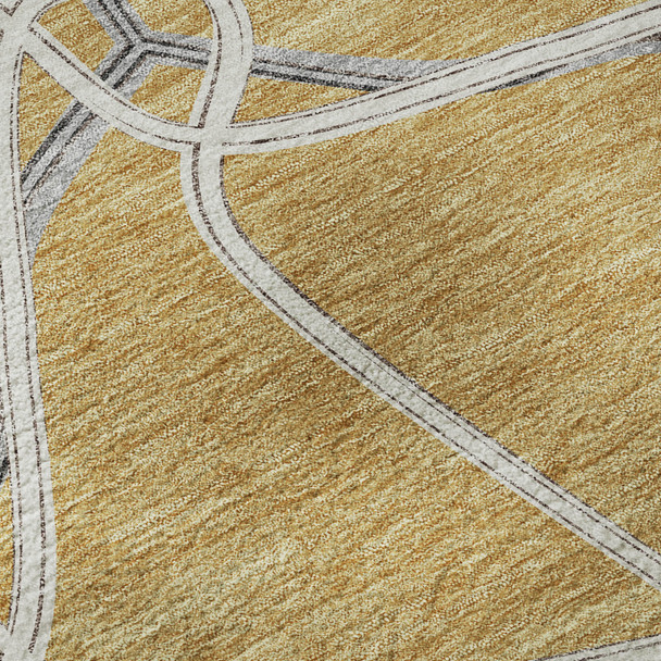 9' X 12' Gold Ivory And Gray Geometric Washable Area Rug With UV Protection