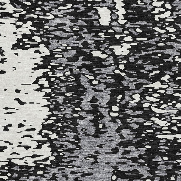 10' X 14' Black Gray And Ivory Abstract Washable Area Rug With UV Protection