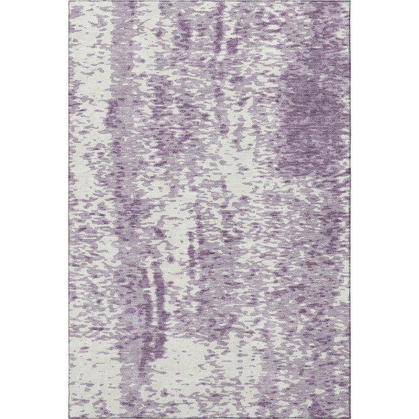 5' X 8' Lavender And Ivory Abstract Washable Area Rug With UV Protection