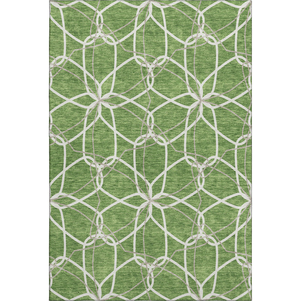 8' X 10' Green Ivory And Gray Geometric Washable Area Rug With UV Protection