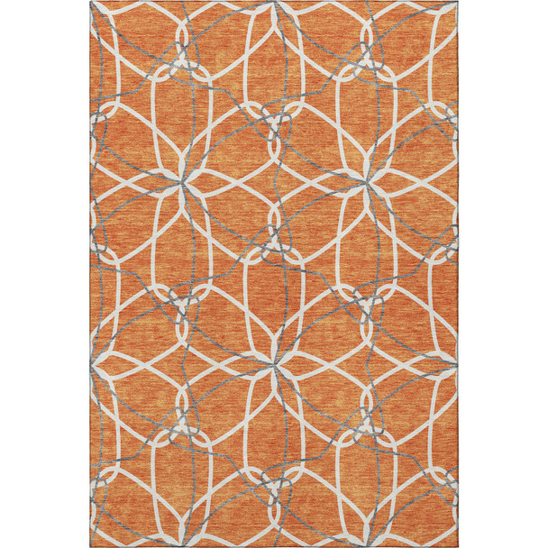 10' X 14' Orange Ivory And Gray Geometric Washable Area Rug With UV Protection