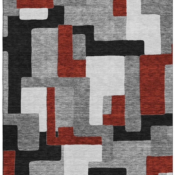 10' X 14' Gray Black And Red Geometric Washable Area Rug With UV Protection