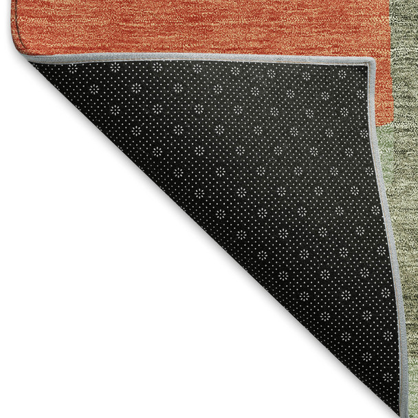 5' X 8' Sage Orange And Beige Geometric Washable Area Rug With UV Protection