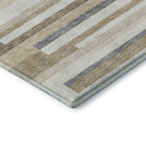 10' X 14' Ivory Gray And Beige Striped Washable Area Rug With UV Protection