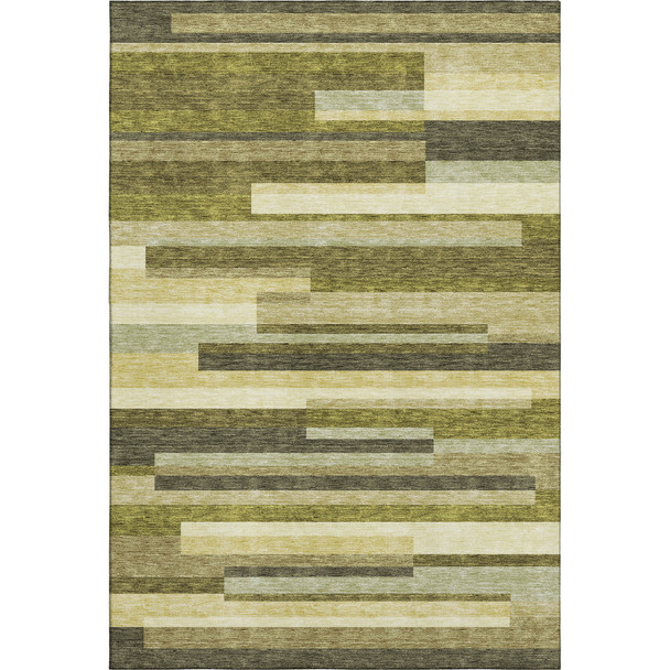10' X 14' Olive Green Ivory And Beige Striped Washable Area Rug With UV Protection