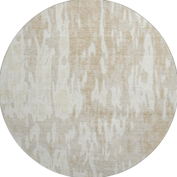 8' Beige Ivory And Tan Abstract Washable Round Rug With UV Protection