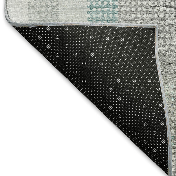 8' X 10' Silver Gray And Teal Plaid Washable Area Rug With UV Protection