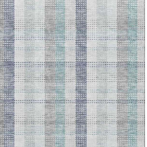 10' X 14' Silver Gray And Teal Plaid Washable Area Rug With UV Protection