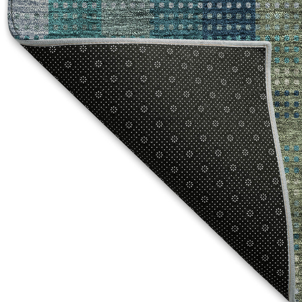 9' X 12' Teal Olive Green And Taupe Plaid Washable Area Rug With UV Protection