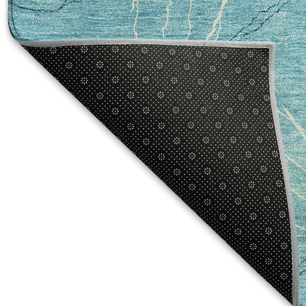 8' Aqua And Ivory Geometric Washable Round Rug With UV Protection