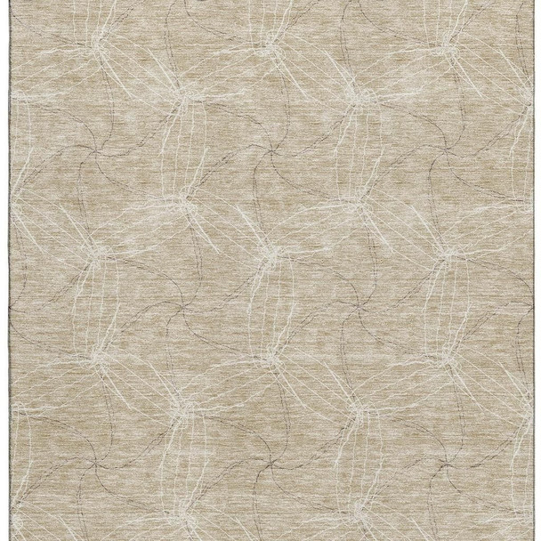 10' X 14' Beige And Ivory Geometric Washable Area Rug With UV Protection