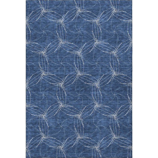 10' X 14' Navy Blue And Ivory Geometric Washable Area Rug With UV Protection