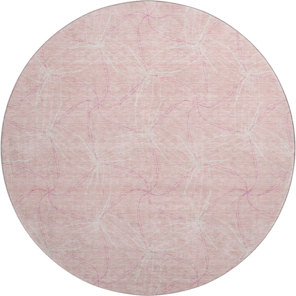 8' Pink And Ivory Geometric Washable Round Rug With UV Protection