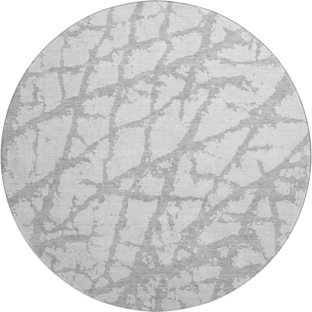 8' Silver And Gray Abstract Washable Round Rug With UV Protection