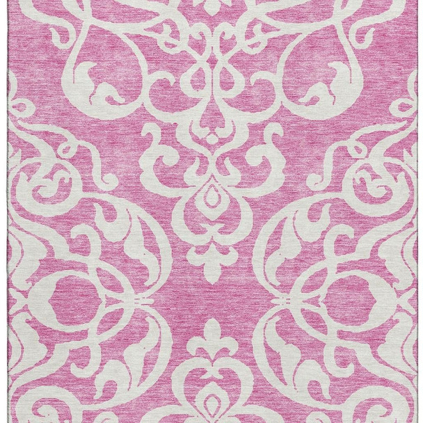 8' X 10' Blush And Ivory Damask Washable Area Rug With UV Protection