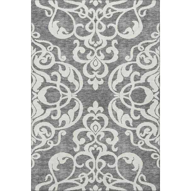 3' X 5' Gray And Ivory Damask Washable Area Rug With UV Protection