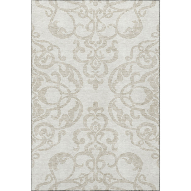 3' X 5' Ivory And Beige Damask Washable Area Rug With UV Protection