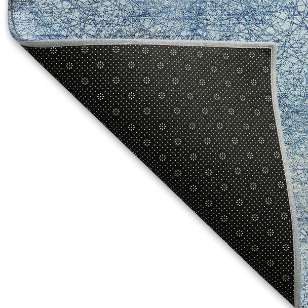 9' X 12' Denim Blue And Sky Blue Abstract Washable Area Rug With UV Protection