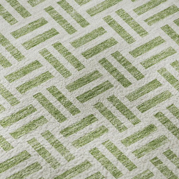 5' X 8' Artichoke Green And Ivory Geometric Washable Area Rug With UV Protection