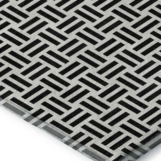 10' X 14' Black And Ivory Geometric Washable Area Rug With UV Protection
