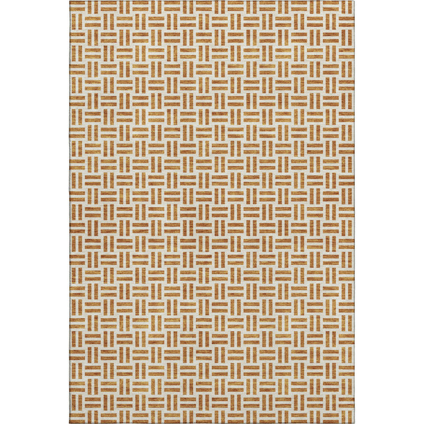 5' X 8' Copper And Ivory Geometric Washable Area Rug With UV Protection