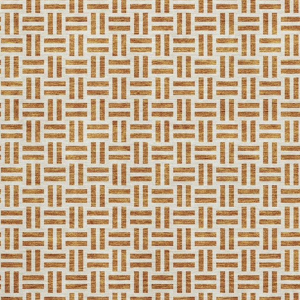 8' X 10' Copper And Ivory Geometric Washable Area Rug With UV Protection