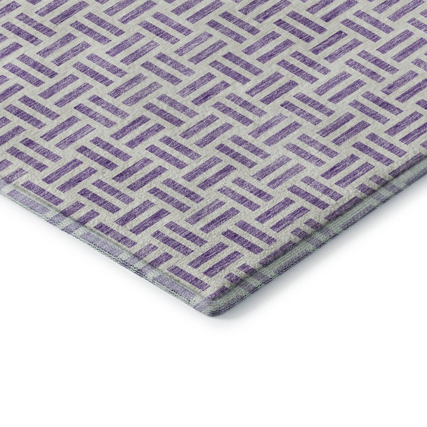 8' X 10' Lavender And Ivory Geometric Washable Area Rug With UV Protection