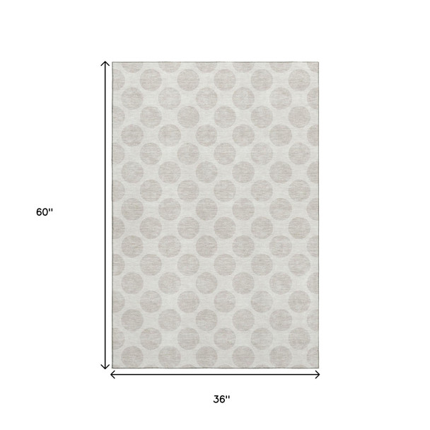 3' X 5' Ivory And Beige Polka Dot Washable Area Rug With UV Protection
