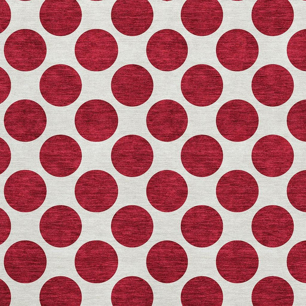 8' X 10' Red And Ivory Polka Dot Washable Area Rug With UV Protection