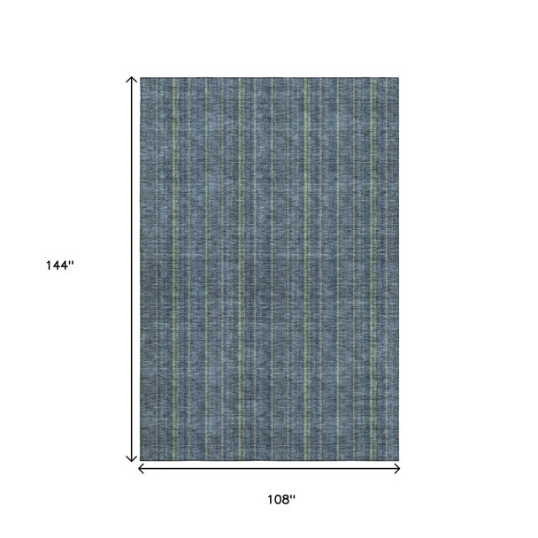 9' X 12' Blue And Green Striped Washable Area Rug With UV Protection