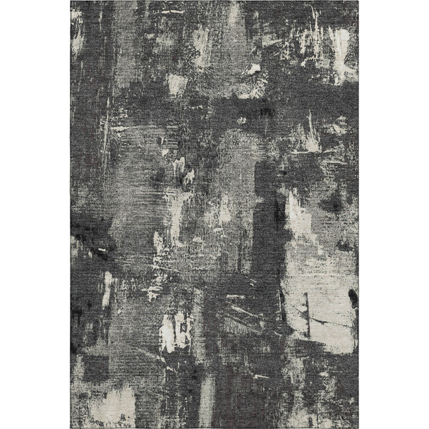 10' X 14' Black And Ivory Abstract Washable Area Rug With UV Protection