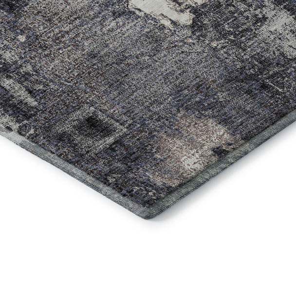 8' X 10' Charcoal And Silver Abstract Washable Area Rug With UV Protection